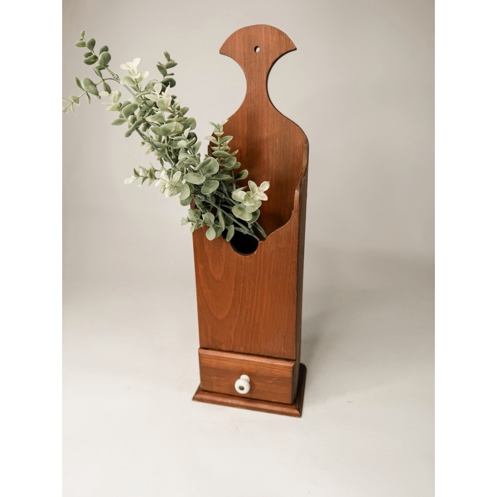 Vintage Wooden Wall Mail Holder Organizer Small Drawer Key Holder
